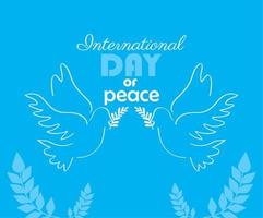 lettrage du jour de la paix avec des colombes vecteur