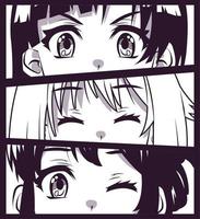 visages d'anime de trois filles vecteur