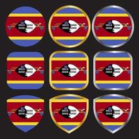 icône vectorielle drapeau swaziland sertie de bordure or et argent vecteur