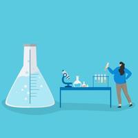 concept de laboratoire de recherche biomédicale, concept de laboratoire de recherche en sciences chimiques, une femme faisant de la recherche sur les liquides chimiques vecteur