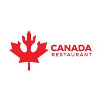 logo du restaurant canada avec feuille d'érable rouge, fourchette et cuillère vecteur