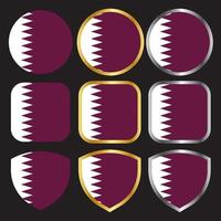 icône de vecteur de drapeau qatar sertie de bordure or et argent