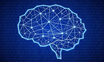 lignes de néon sur fond de code binaire. cerveau de polygone. modèle abstrait d'intelligence artificielle. concept d'illustration vectorielle de technologie, d'ingénierie, d'apprentissage, d'affaires et de science. vecteur