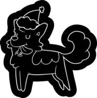 icône de dessin animé d'un chien heureux portant un bonnet de noel vecteur