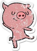 autocollant en détresse d'un cochon de dessin animé heureux vecteur