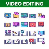 ensemble d'icônes de collection d'édition de fichiers vidéo vecteur
