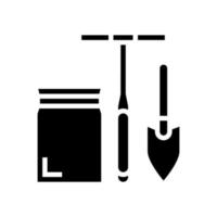 pelle, perceuse et sac pour l'analyse du sol glyphe icône illustration vectorielle vecteur