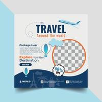 visites et conception de voyages pour le modèle de flyer, affiche et bannière. concept pour la journée mondiale du tourisme. voyage de plage d'été. dépliant ou affiche de marketing d'entreprise touristique avec fond numérique abstrait. vecteur