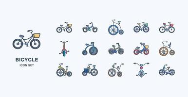 jeu d'icônes colorées linéaires de vélo vecteur