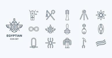 jeu d'icônes de contour de symboles égyptiens anciens vecteur