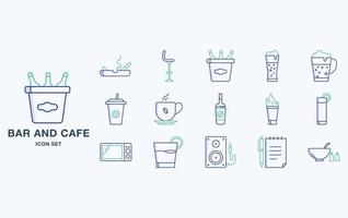 jeu d'icônes de bar et de café, objets de restaurant vecteur