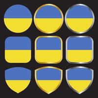 icône de vecteur de drapeau ukraine sertie de bordure or et argent