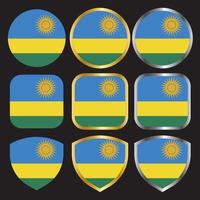 icône de vecteur de drapeau rwanda sertie de bordure or et argent