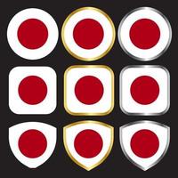 icône de vecteur de drapeau du japon sertie de bordure or et argent