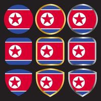 icône vectorielle du drapeau de la corée du nord sertie de bordure or et argent vecteur