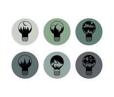 icon set paysage ampoule en silhouette vecteur