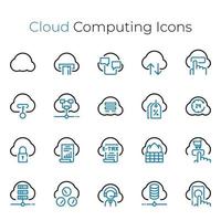 ensemble d'icônes cloud computing ligne mince vecteur