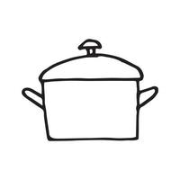 dessin vectoriel dans le style de doodle. pot. casserole en métal pour cuisiner, ustensiles de cuisine