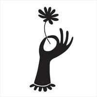 dessin vectoriel dans un style vintage. main féminine avec une fleur. un symbole de mysticisme, de magie, d'ésotérisme. doodle noir et blanc, contour, silhouette.