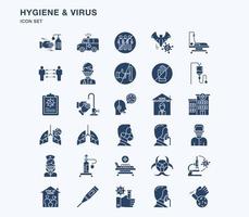 ensemble d'icônes solides d'hygiène et de virus covid vecteur