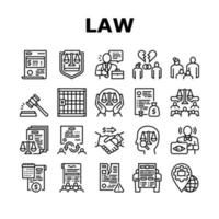 loi, justice, dictionnaire, collection, icônes, ensemble, vecteur