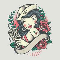 illustration de style tatouage vintage fille marin pin-up vecteur