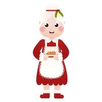 mme santa claus personnage tenant des biscuits de noël en style cartoon sur fond blanc, art pour la conception d'affiches