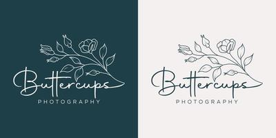 logo dessiné à la main d'élément floral botanique avec fleur et feuilles sauvages. logo pour spa et salon de beauté, boutique, magasin bio, mariage, designer floral, intérieur, photographie, cosmétique. vecteur