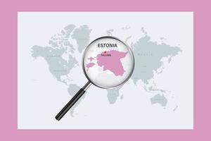 Carte de l'Estonie sur la carte du monde politique avec loupe vecteur