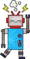 robot de danse de dessin animé de texture grunge rétro vecteur