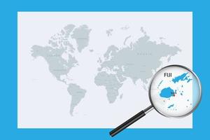Carte des Fidji sur la carte du monde politique avec loupe vecteur