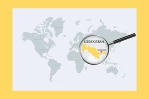 Carte de l'ouzbékistan sur la carte du monde politique avec loupe vecteur