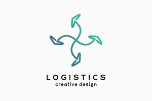 logo logistique, logistique et compagnie maritime. icône de flèche avec concept de torsion dans l'art de la ligne créative vecteur