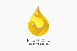 création de logo d'huile de poisson, icône de poisson combinée à une icône de gouttes dans le concept de couleur dégradée vecteur