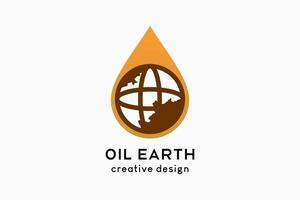 conception de logo de pétrole, icône de globe ou de terre avec concept créatif en icône de gouttes vecteur
