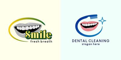 création de logo de brosse à dents ou de nettoyage des dents avec icône de lèvres souriantes dans un concept créatif vecteur