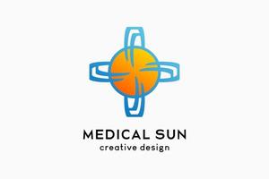 conception de logo médical plus avec concept créatif, plus l'icône se fond avec le soleil vecteur