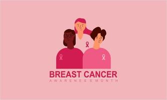 mois de sensibilisation au cancer du sein de divers groupes de femmes ethniques avec ruban de soutien rose concep vecteur