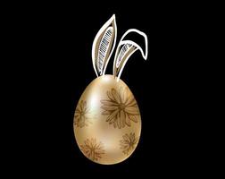 joyeuses Pâques. les oreilles des lapins. oeufs d'or. illustration dessinée à la main. vecteur