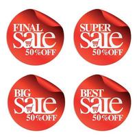 autocollants de vente rouges final,super,big,meilleur 50% avec panier vecteur