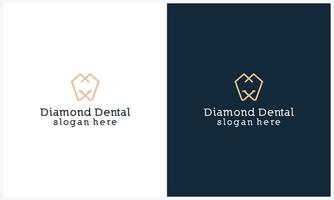 logo dentaire de dessin au trait de luxe avec concept de diamant simple dent et symbole d'icône de dentiste vecteur