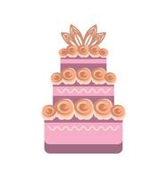 gâteau de mariage avec des fleurs vecteur