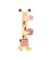 girafe avec ballon de basket vecteur