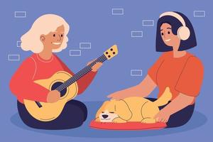 femmes écoutant de la musique vecteur