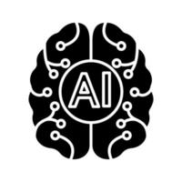 icône de glyphe d'intelligence artificielle. symbole de la silhouette. cerveau numérique. neurotechnologie. ai. espace négatif. illustration vectorielle isolée vecteur