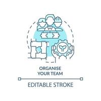 organisez votre icône de concept turquoise d'équipe. passer à l'illustration de la ligne mince de l'idée abstraite de la stratégie énergétique. responsabilité. dessin de contour isolé. trait modifiable. vecteur