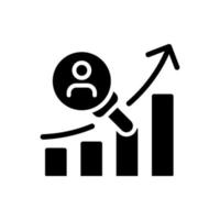 icône de glyphe noir de recherche client. analyse du comportement du consommateur. stratégie d'entreprise. données clients. identification des préférences. symbole de la silhouette sur l'espace blanc. pictogramme solide. illustration vectorielle isolée vecteur