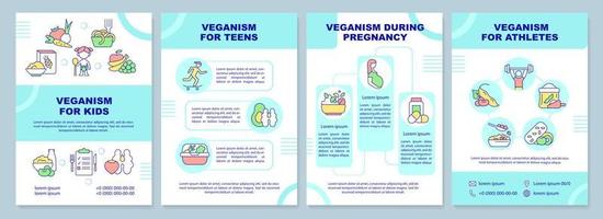 modèle de brochure de style de vie végétalien pour tout le monde. nutrition à base de plantes. conception de dépliant avec des icônes linéaires. 4 mises en page vectorielles pour la présentation, les rapports annuels. vecteur