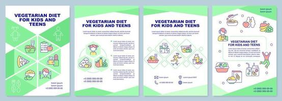 modèle de brochure de régime végétarien pour enfants et adolescents. conception de dépliant avec des icônes linéaires. 4 mises en page vectorielles pour la présentation, les rapports annuels. vecteur