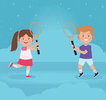 couple d'enfants pratiquant le tennis vecteur